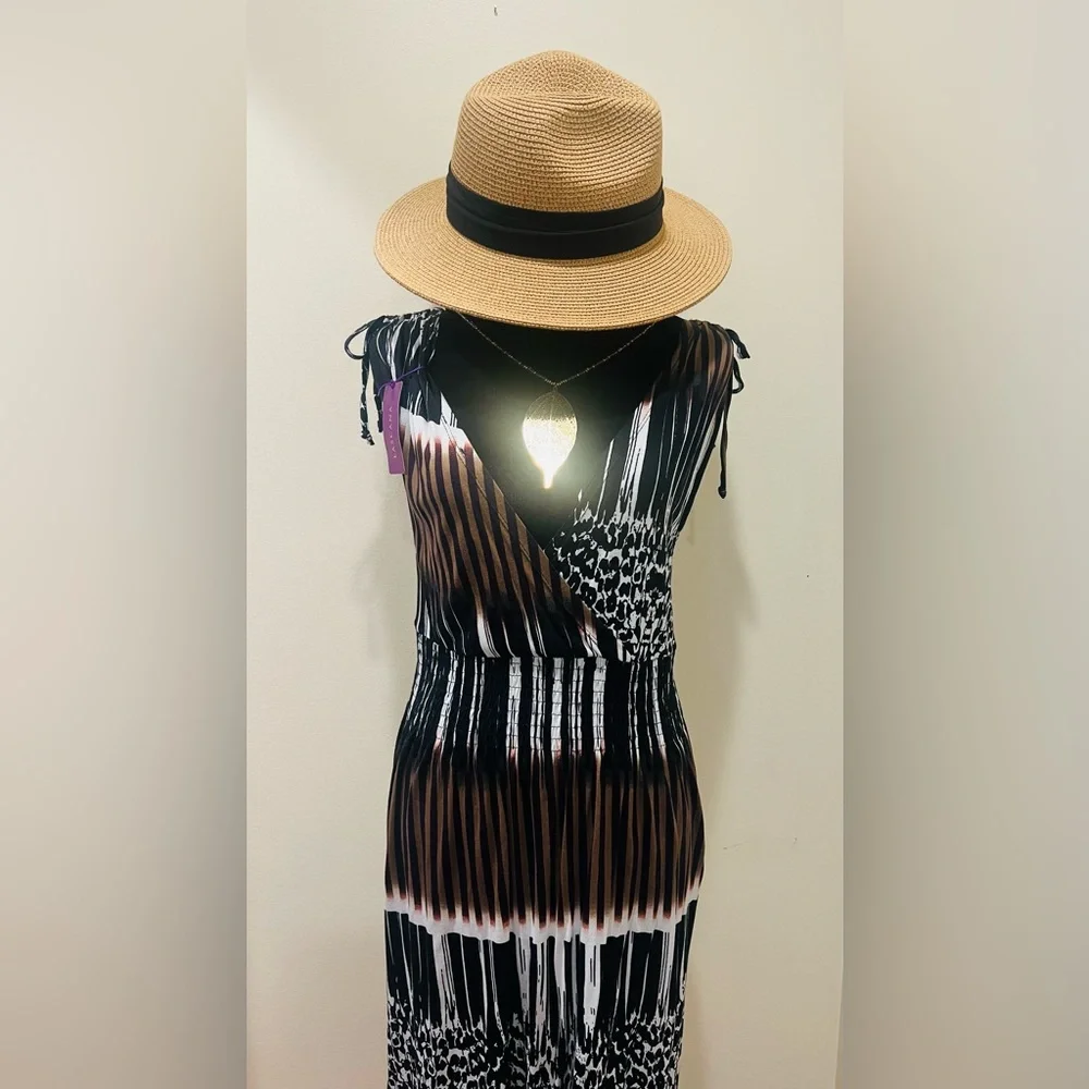 LASCANA Sleeveless Smocked Waist Wrap Dress Abstract Print US 10 NWT - Picture 2 of 12